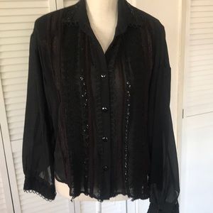Mirrors vintage 80’s black blouse embellished in excellent condition‎ size M